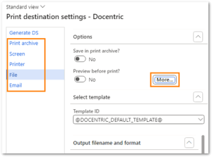 Select Options > More for choosing PDF/A standard and conformance level